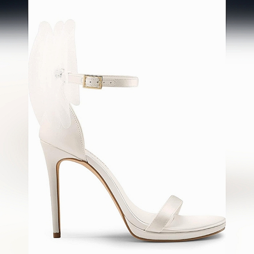 Like New Dream Pairs White Satin Stiletto Dress Sandals with Detachable Bow - Picture 12 of 15